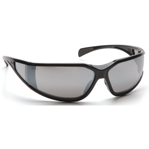 Safety Glasses - Curved Lens, Black Frame, Silver Mirror - Apex Tool & Supply