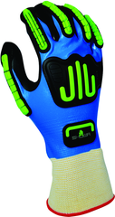 General purpose full nitrile blue undercoating w/black foamed palm coating w/impact resistant bumper guards, 13 gauge, seamless knitted liner/large - Apex Tool & Supply