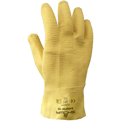 General purpose natural rubber fully-coated 10″ gauntlet cuff yellow wrinkle-finish/large - Apex Tool & Supply