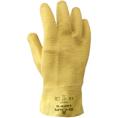 General purpose natural rubber fully-coated 10″ gauntlet cuff yellow wrinkle-finish/large - Apex Tool & Supply