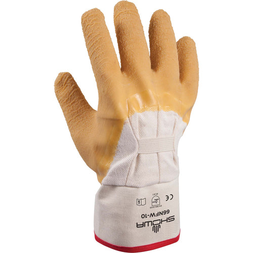 General purpose natural rubber palm-coated reinforced safety cuff white w/yellow dip wrinkle-finish/L - Apex Tool & Supply