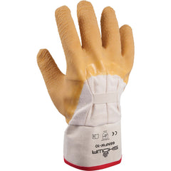 General purpose natural rubber palm-coated reinforced safety cuff white w/yellow dip wrinkle-finish/L - Apex Tool & Supply