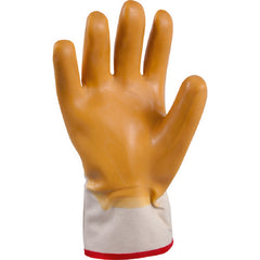 General purpose natural rubber palm-coated reinforced safety cuff white w/yellow dip smooth-finish/L - Apex Tool & Supply
