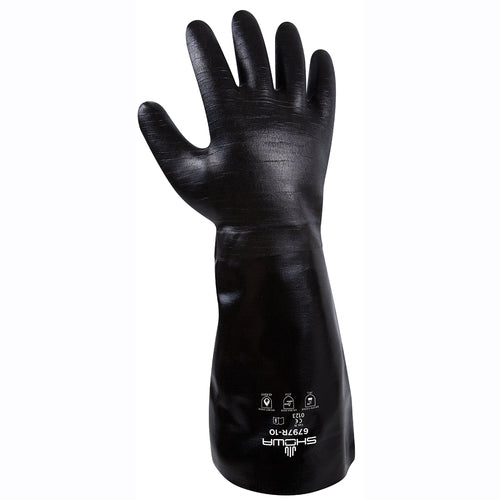 Chemical resistant neoprene fully coated heavyweight elbow length gauntlet black rough finish/large - Apex Tool & Supply