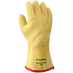 Insulated fully coated natural rubber 12″ gauntlet yellow wrinkle finish cotton jersey with triple layered foam insulation/large - Apex Tool & Supply