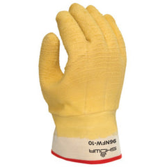 Insulated fully coated natural rubber safety cuff yellow wrinkle finish cotton jersey with triple layered foam insulation/large - Apex Tool & Supply