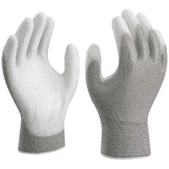 13- gauge engineered static-dissipative nylon w/polyurethane palm coating grey with white coating smooth grip medium - Apex Tool & Supply