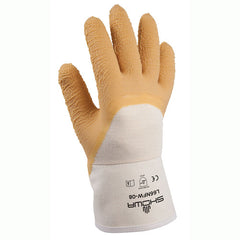 General purpose natural rubber palm-coated reinforced safety cuff white w/yellow dip wrinkle-finish/S - Apex Tool & Supply