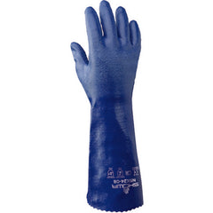 Chemical resistant nitrile fully coated 14″ gauntlet royal blue rough finish interlock liner/extra large - Apex Tool & Supply