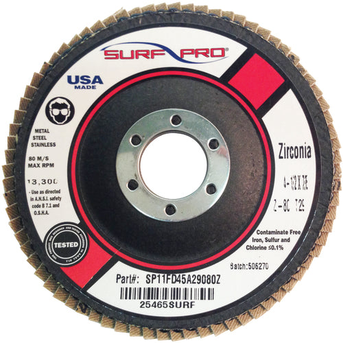 ‎4 1/2″ × 5/8″-11-36 Grit - Zirc Plus Coated Abrasive - Type 27 Flap Disc - Apex Tool & Supply