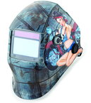 #41295 - Solar Powered Auto Darkening Welding Helment; Motorcycle Pin Up Girl Graphics - Apex Tool & Supply