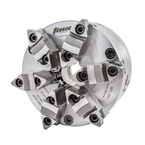 3-Jaw SET-TRU Forged Steel Body Scroll Chuck with Two-Piece Hard Reversible Jaws, Flat Back 8" - Apex Tool & Supply