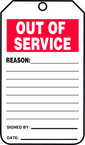 Status Record Tag, Out Of Service, 25/Pk, Cardstock - Apex Tool & Supply