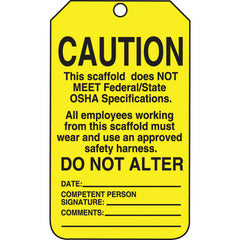 Scaffold Tag, Caution This Scaffold Does Not Meet Federal/Stat, 25/Pk, Cardstock - Apex Tool & Supply