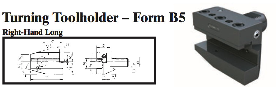 VDI Turning Toolholder - Form B5 (Right-Hand Long) - Part #: CNC86 25.4025 - Apex Tool & Supply