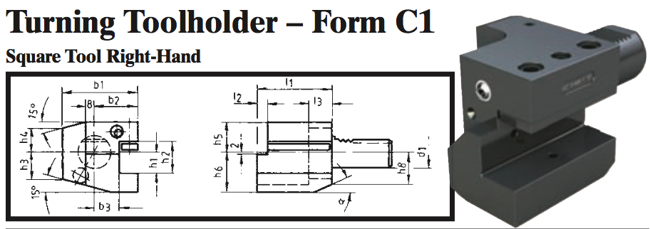 VDI Turning Toolholder - Form C1 (Square Tool Right-Hand) - Part #: CNC86 31.3025 - Apex Tool & Supply