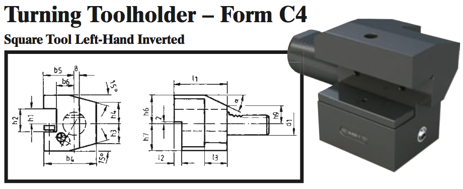 VDI Turning Toolholder - Form C4 (Square Tool Left-Hand Inverted) - Part #: CNC86 34.2016 - Apex Tool & Supply