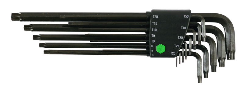 13 Piece - T5; T6; T7; T8; T9; T10; T15; T20; T25; T27; T30; T40; T50 - Torx Long Arm L-Key Set - Apex Tool & Supply