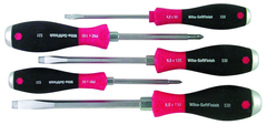 5 Piece - SoftFinish® Cushion Grip Extra Heavy Duty Screwdriver w/ Hex Bolster & Metal Striking Cap Set - #53090 - Includes: Slotted 5.5 - 8.0mm Phillips #1 -2 - Apex Tool & Supply
