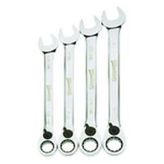 4 Piece - 12 Pt Ratcheting Combination Wrench Set - High Polish Chrome Finish SAE - 13/16" - 1" - Apex Tool & Supply