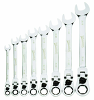 8 Piece - 12 Pt Ratcheting Flex-Head Combination Wrench Set - High Polish Chrome Finish SAE; 5/16 - 3/4" - Apex Tool & Supply