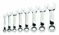 8 Piece - 12 Pt Ratcheting Stubby Combination Wrench Set - High Polish Chrome Finish SAE - 5/16 - 3/4" - Apex Tool & Supply