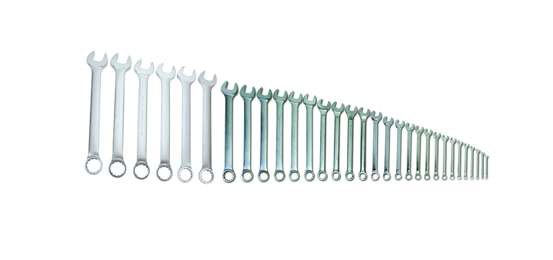 32 Piece Supercombo Wrench Set - High Polish Chrome Finish - Supercombo Open End and Supertorque Box End; SAE; 1/4 - 2-1/2"; Tools Only - Apex Tool & Supply