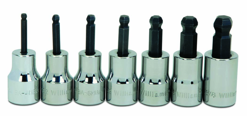 7 Piece - 1/8; 5/32; 3/16; 7/32; 1/4; 5/16; & 3/8" - 3/8" Drive - Ball Hex Socket Set - Apex Tool & Supply