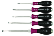 5 Piece - MicroFinish Non-Slip Grip Screwdriver w/Hex Bolster & Metal Striking Cap - #53390 - Includes: Slotted 5.5 - 8.0mm Phillips #1 - 2 - Apex Tool & Supply