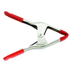 Steel Spring Clamp - 5″ Capacity–4″ Throat Depth - Vinyl Tips to prevent Marring, Nickel Plating to resist corrosion on a Heavy Duty Spring - Apex Tool & Supply
