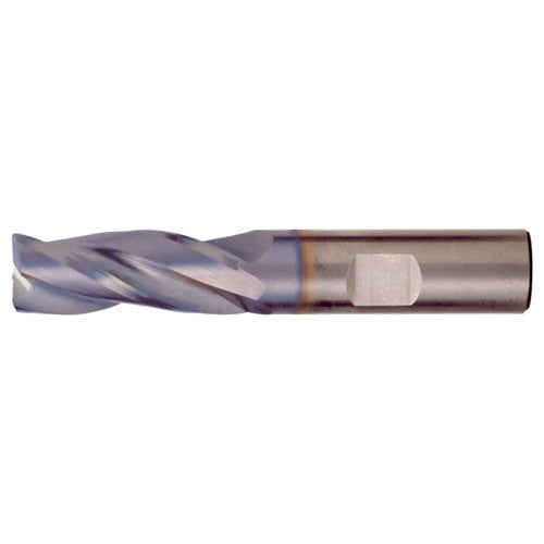 ‎3/8″ × 3/8″ × 7/8″ × 2-1/2″ RHS / RHC Solid Carbide 3-Flute Square End High-Performance End Mill for Steel and Stainless Steel - Bright - Exact Industrial Supply