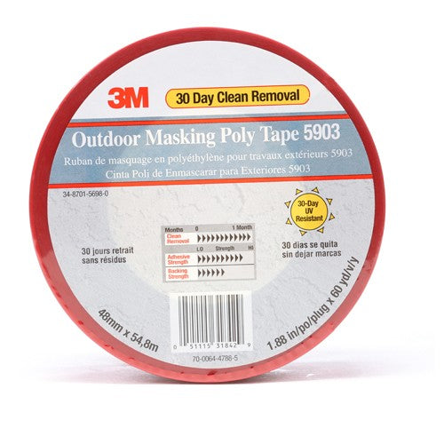 3M Outdoor Masking Poly Tape 5903 Red 48 mm × 54.8 m 7.5 mil Individually Wrapped Conveniently Packaged - Apex Tool & Supply