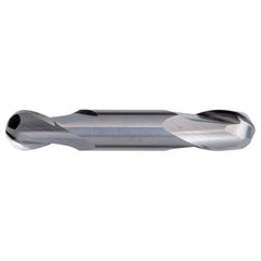 ‎7/32″ Dia. × 3/8″ Shank × 9/16″ DOC × 3-1/2″ OAL, Carbide TiAlN, Spiral , 2 Flute, CW Helix, Weldon, Ballnose End Mill - Exact Industrial Supply