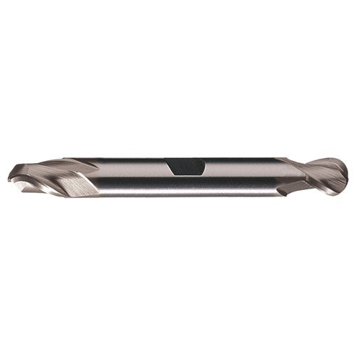 ‎1/8″ Dia. × 3/8″ Shank × 3/8″ DOC × 3-1/16″ OAL, HSS TiN, Spiral , 2 Flute, CW Helix, Weldon, Ballnose End Mill - Exact Industrial Supply
