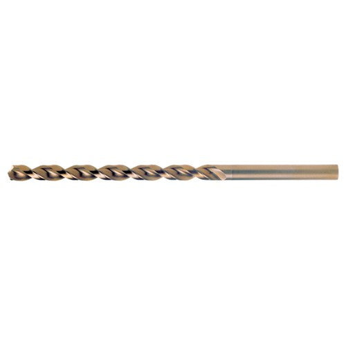 5.60mm RHS / RHC HSS-CO 8% (M42) 135 Degree Split Point Q-Cobalt Wide Land Parabolic Taper Length Drill - Straw / Gold Oxide - Exact Industrial Supply