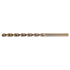 5.60mm RHS / RHC HSS-CO 8% (M42) 135 Degree Split Point Q-Cobalt Wide Land Parabolic Taper Length Drill - Straw / Gold Oxide - Exact Industrial Supply