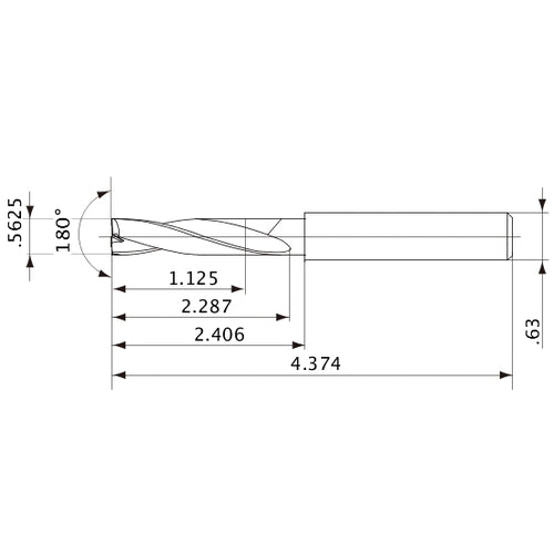 MFE1429X02S160 DP1020 9/16″ Dia. × 0.63″ Shank × 2.287″ Flute Length × 4.374″ OAL, 180°, 2 Flute, External Coolant, Solid Carbide Drill