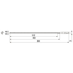 MGS0080L040B HTi10 0.8 mm Dia. × 3 mm Shank × 40 mm Flute Length × 80 mm OAL, 0°, 1 Flute, Coolant Thru, Solid Carbide Drill