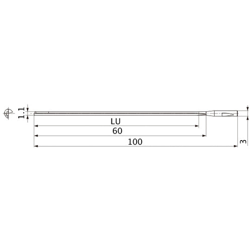 MGS0110L060B HTi10 1.1 mm Dia. × 3 mm Shank × 60 mm Flute Length × 100 mm OAL, 0°, 1 Flute, Coolant Thru, Solid Carbide Drill