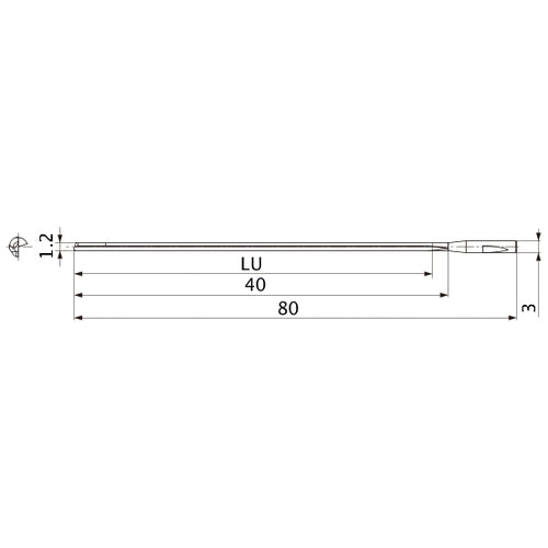 MGS0120L040B HTi10 1.2 mm Dia. × 3 mm Shank × 40 mm Flute Length × 80 mm OAL, 0°, 1 Flute, Coolant Thru, Solid Carbide Drill