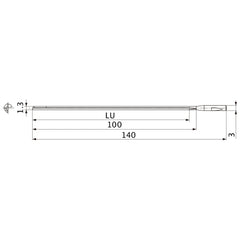 MGS0130L100B HTi10 1.3 mm Dia. × 3 mm Shank × 100 mm Flute Length × 140 mm OAL, 0°, 1 Flute, Coolant Thru, Solid Carbide Drill