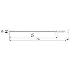 MGS0180L060B HTi10 1.8 mm Dia. × 3 mm Shank × 60 mm Flute Length × 100 mm OAL, 0°, 1 Flute, Coolant Thru, Solid Carbide Drill