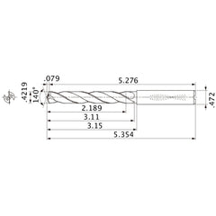 MMS1072X5D120 DP7020 0.4219″ Dia. × 0.472″ Shank × 3.11″ Flute Length × 5.354″ OAL, 140°, 2 Flute, Coolant Thru, Solid Carbide Drill