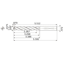 MMS1111X5D120 DP7020 7/16″ Dia. × 0.472″ Shank × 3.268″ Flute Length × 5.591″ OAL, 140°, 2 Flute, Coolant Thru, Solid Carbide Drill