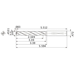 MMS1151X5D120 DP7020 0.4531″ Dia. × 0.472″ Shank × 3.39″ Flute Length × 5.594″ OAL, 140°, 2 Flute, Coolant Thru, Solid Carbide Drill