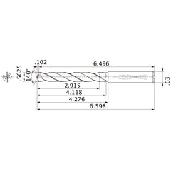 MMS1429X5D160 DP7020 9/16″ Dia. × 0.63″ Shank × 4.118″ Flute Length × 6.598″ OAL, 140°, 2 Flute, Coolant Thru, Solid Carbide Drill