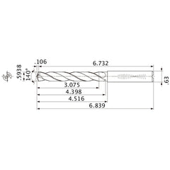 MMS1508X5D160 DP7020 0.5938″ Dia. × 0.63″ Shank × 4.398″ Flute Length × 6.839″ OAL, 140°, 2 Flute, Coolant Thru, Solid Carbide Drill
