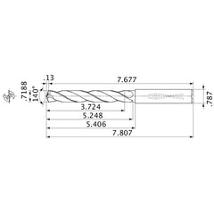 MMS1826X5D200 DP7020 0.7188″ Dia. × 0.787″ Shank × 5.248″ Flute Length × 7.807″ OAL, 140°, 2 Flute, Coolant Thru, Solid Carbide Drill