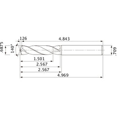 MVE1746X02S180 DP1020 11/16″ Dia. × 0.709″ Shank × 2.567″ Flute Length × 4.969″ OAL, 140°, 2 Flute, External Coolant, Solid Carbide Drill