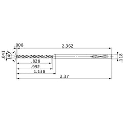 MVS0104X20S030 DP1020 0.041″ Dia. × 0.118″ Shank × 0.992″ Flute Length × 2.37″ OAL, 140°, 2 Flute, Coolant Thru, Solid Carbide Drill